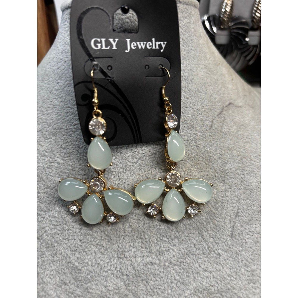 #5. GLY Jewelry Mint Green Statement Earrings ā Gold Chandelier Teardrop Drops